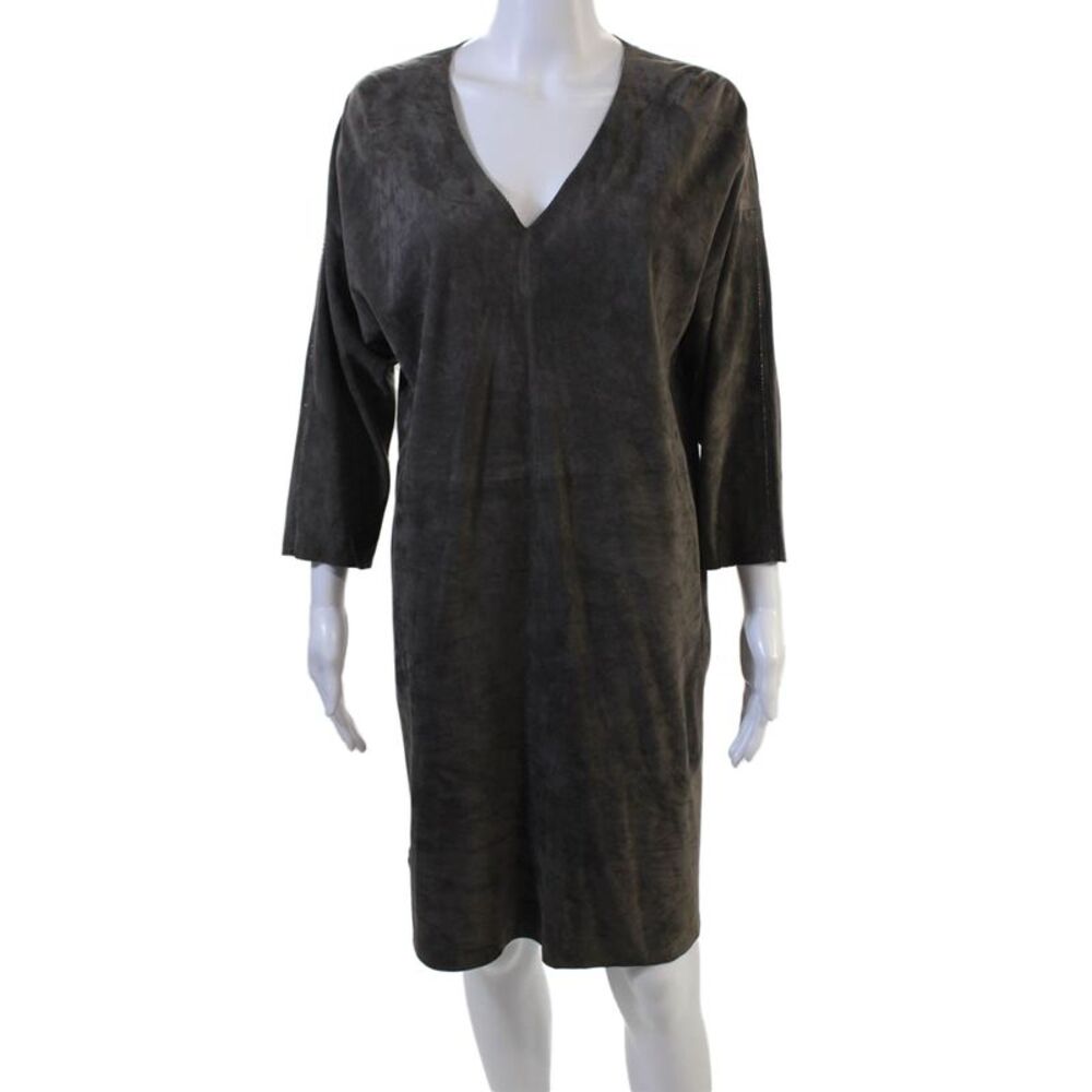 Fabiana Filippi Women Shift Dress Dark Gray VNeck 3/4 Sleeve Knee Length Size S
